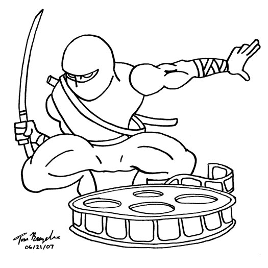 sketch, ninja, sword, movie reel